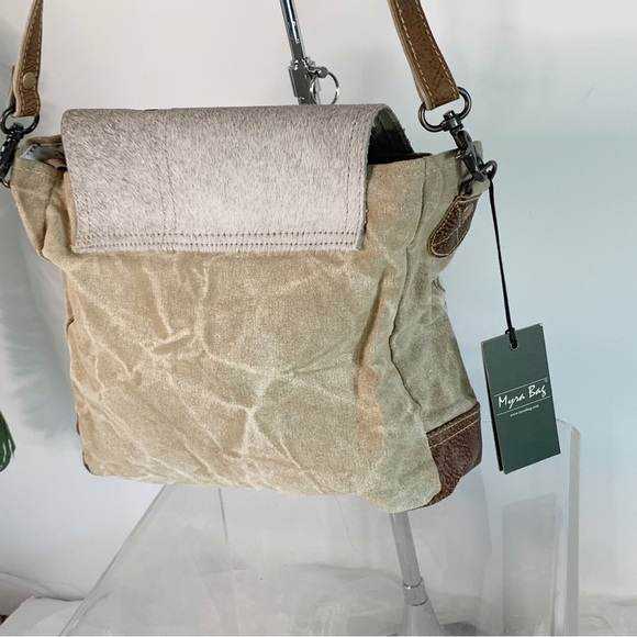 Myra Bag Factual Upcycled Canvas & Cowhide Messenger Bag S-1487 - Picture 5 of 5